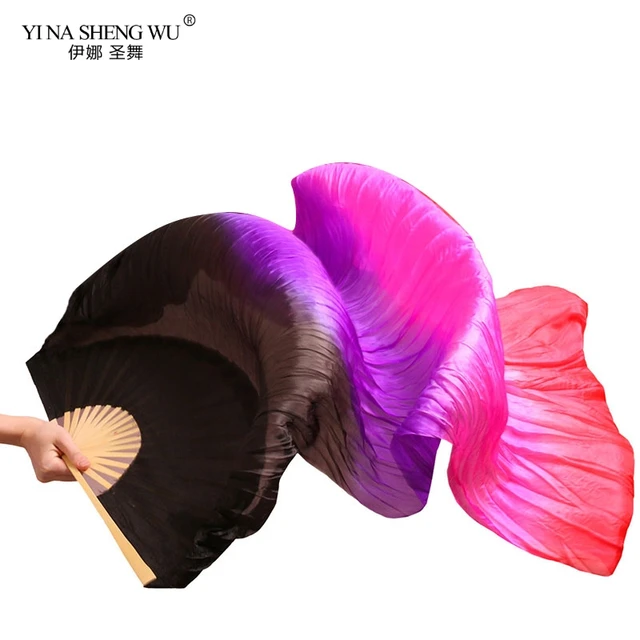 1 Piece Imitation Silk Colorful Belly Dance Fan Handmade Fan For Kids/Women Bellydance Long Fan Chinese Dance Fan Veil 22 Colors Color 6