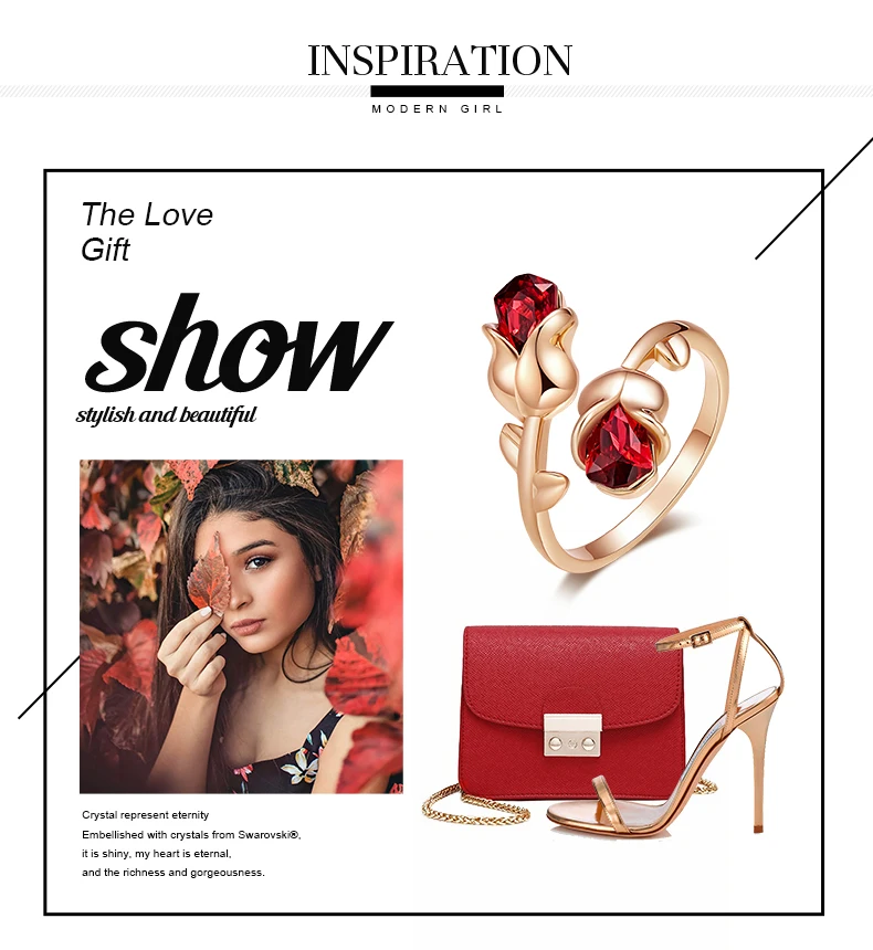 Cdyle роскошный брендовый ювелирный светильник Siam кристаллы розы регулируемое кольцо для женщин подарок на день Святого Валентина