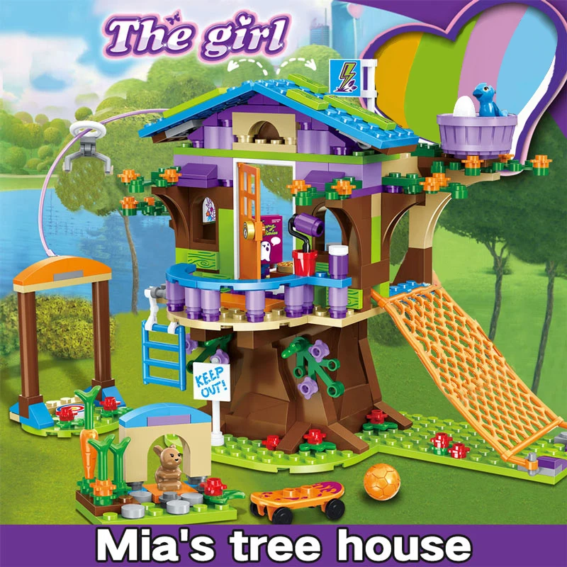 Цена Приключение лагерь домик на дереве Emma Mia Tree House Совместимость девушки друзья конструкторных блоков, Детские кубики, игрушки для девочек