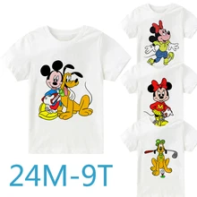 

Disney Summer White Pink Clothes Newborns New Cartoon Cute Mickey Minnie Printing Shirt Fashion Casual T Shirt Boys Girls O-neck