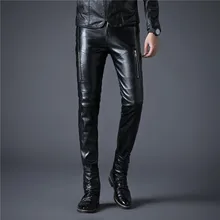 Осенние и зимние черные мужские кожаные брюки размер 28-36, молодежные модные мотоциклетные брюки из искусственной кожи