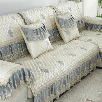 

European Lace Linen Sofa Cover for Sectional Couch Slipcover 3/4/5 Seater Living Room Luxury Quilted Jacquard Non-slip Floral