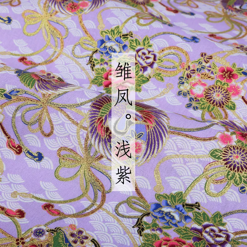 02 light purple Японское кимоно хлопок ткань позолота Печать cheongsam ткань для платья лоскутное домашнее текстильное изделие материал 150*50 см - Цвет: 02 light purple