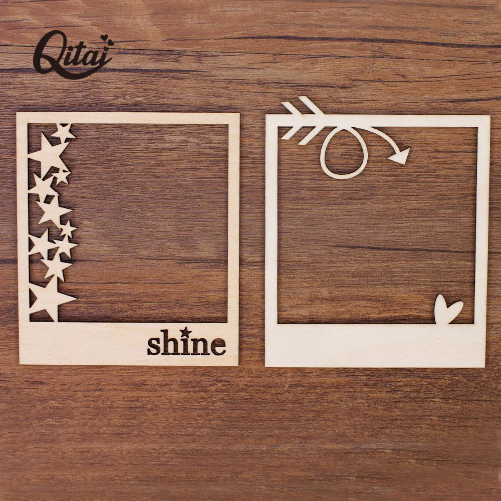 Love Wooden Photo Frame QITAI 12pcs/set 2 design Nature Wood Color Crafts Home Decoration DIY Scrapbooking invitation Card WF044