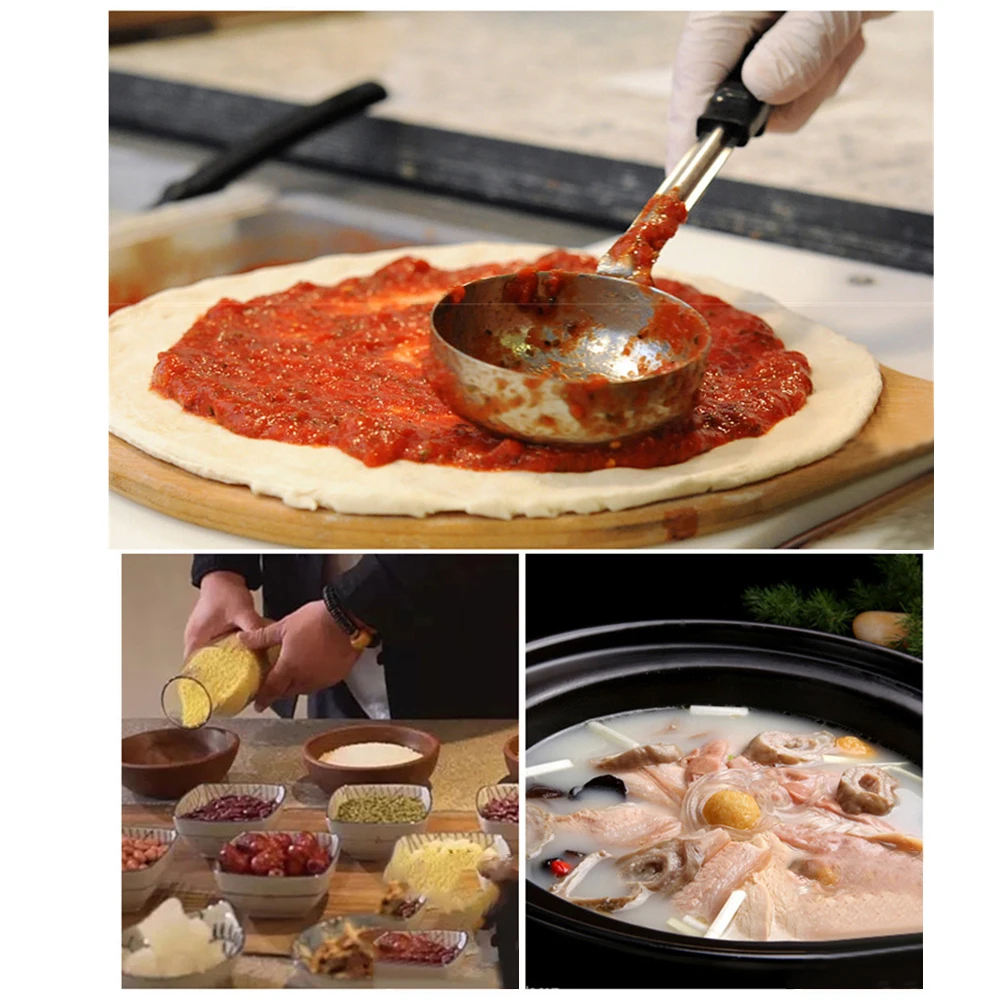 Stainless Steel Sauce Spoon with Long Rubber Handle Anti-Hot Pizza Spread Ladle Measuring Soup Spoon Kitchen Cooking Tableware stainless steel spoon stainless steel spoon set