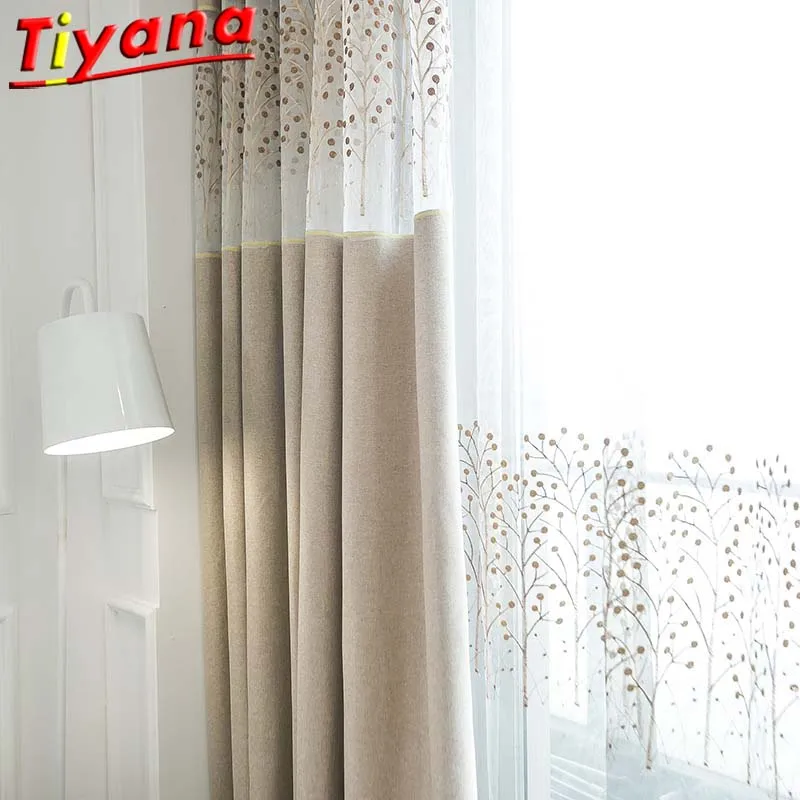 

Golden Leaves Tree Jacquard Tulle Curtains for Living Room Beige/Blue Blackout Stitching Tulle Curtains for Bedroom WH100#20