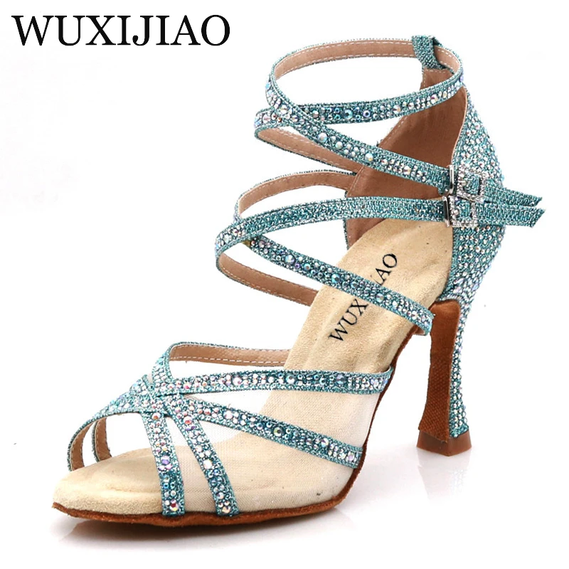 Dance shoes Dance Shoes Latin Woman Salsa Silk Satin Dancing Shoes Glitter Rhinestone Professional Dance Ballroom Soft Bottom