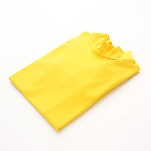 yellow Хлопковые осенние базовые рубашки для девочек зимняя футболка с воротником-хомутом для От 2 до 11 лет, яркие цвета, одежда с длинными рукавами для маленьких девочек - Цвет: yellow