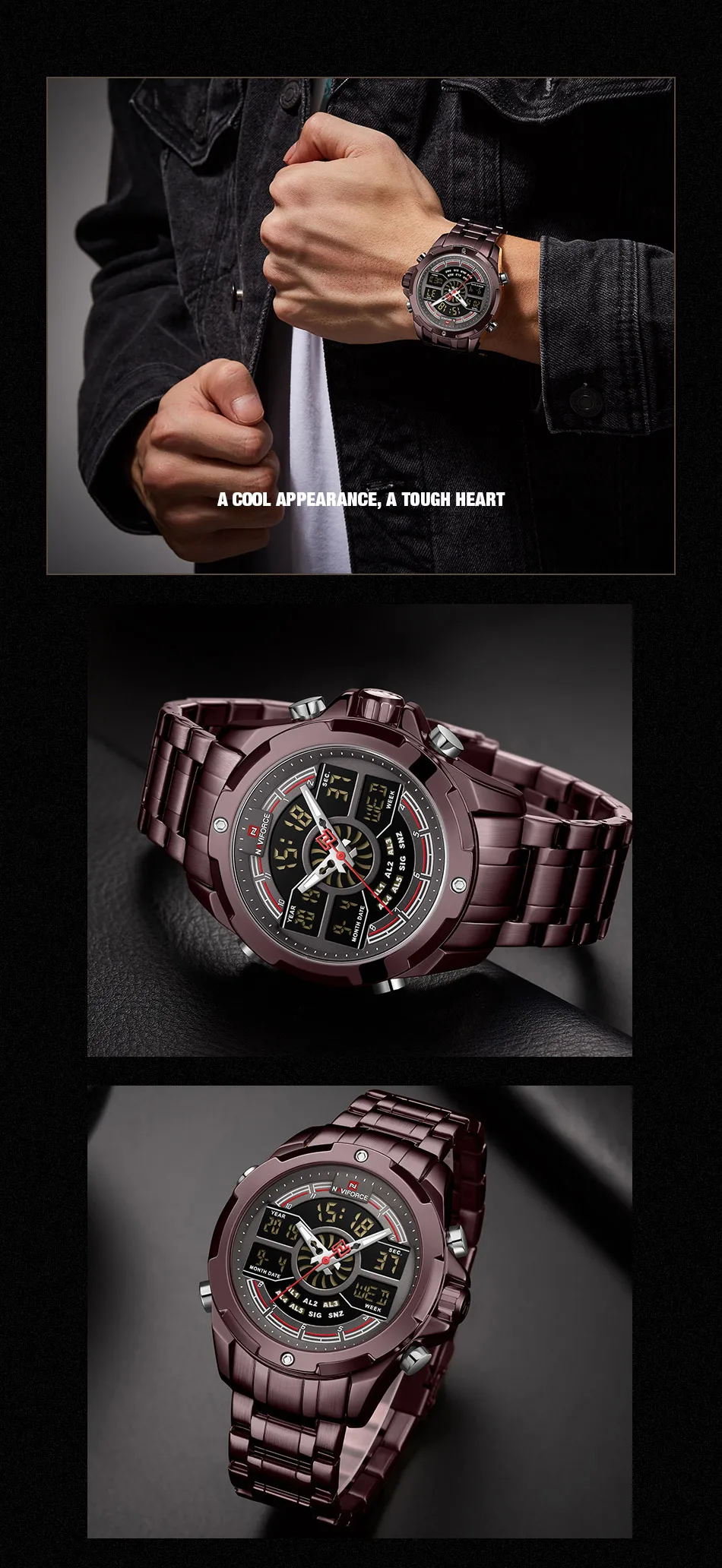 NAVIFORCE Лидирующий бренд мужские спортивные кварцевые часы мужские полностью стальные водонепроницаемые цифровые часы светодиодный аналоговые Мужские часы Relogio Masculino