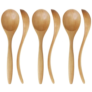 

Wood Spoons for Eating, 6-Piece Wooden Eating Spoon, 7 Inch Eco-Friendly Handmade Natural Wood Teaspoon for Dinner