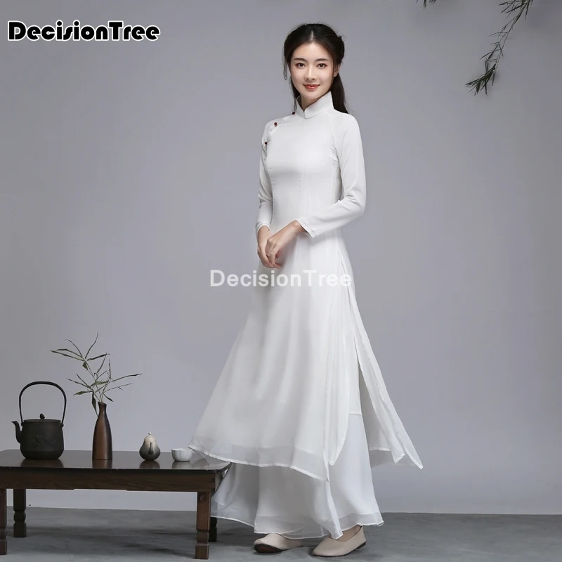 2021 китайское платье cheongsam qipao вечерние Восточное длинное чистый белый хлопок лен
