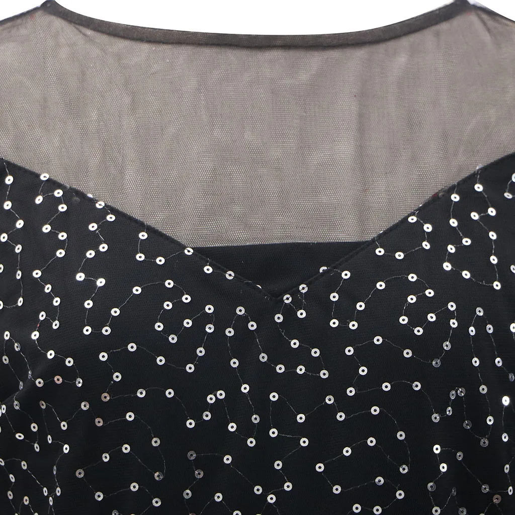 Черные вечерние платья с блестками размера плюс милое платье круглым вырезом