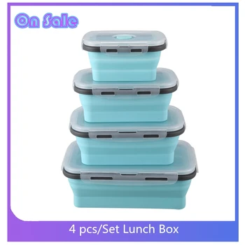 

4Pcs Set Foldable Silicone Food Lunch Box Fruit Salad Storage Food Box Container Dinnerware Conveniently Lunch Box