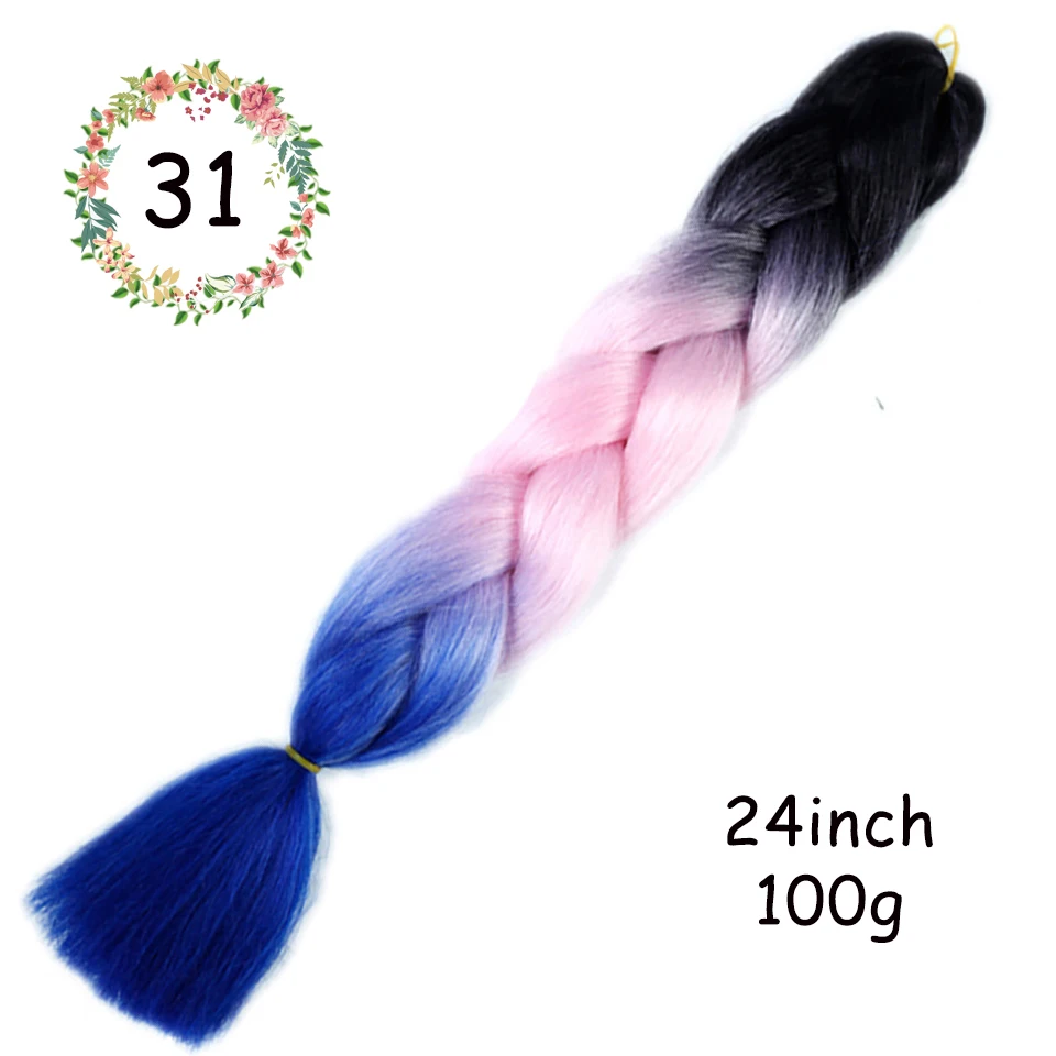 100 г/упак. 2" Ombre Цвет огромные косички синий розовый фиолетовый желтый золотой 86 цветов крючком косички мягкие волосы для наращивания - Цвет: 31