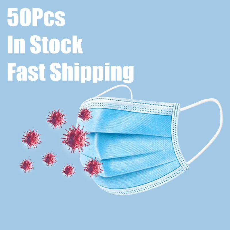 

50Pcs Fast Shipping Daily Face Mask Anti-Dust Disposable Mouth Masks Anti Fog Dust-proof Non-woven Three-layer Mask