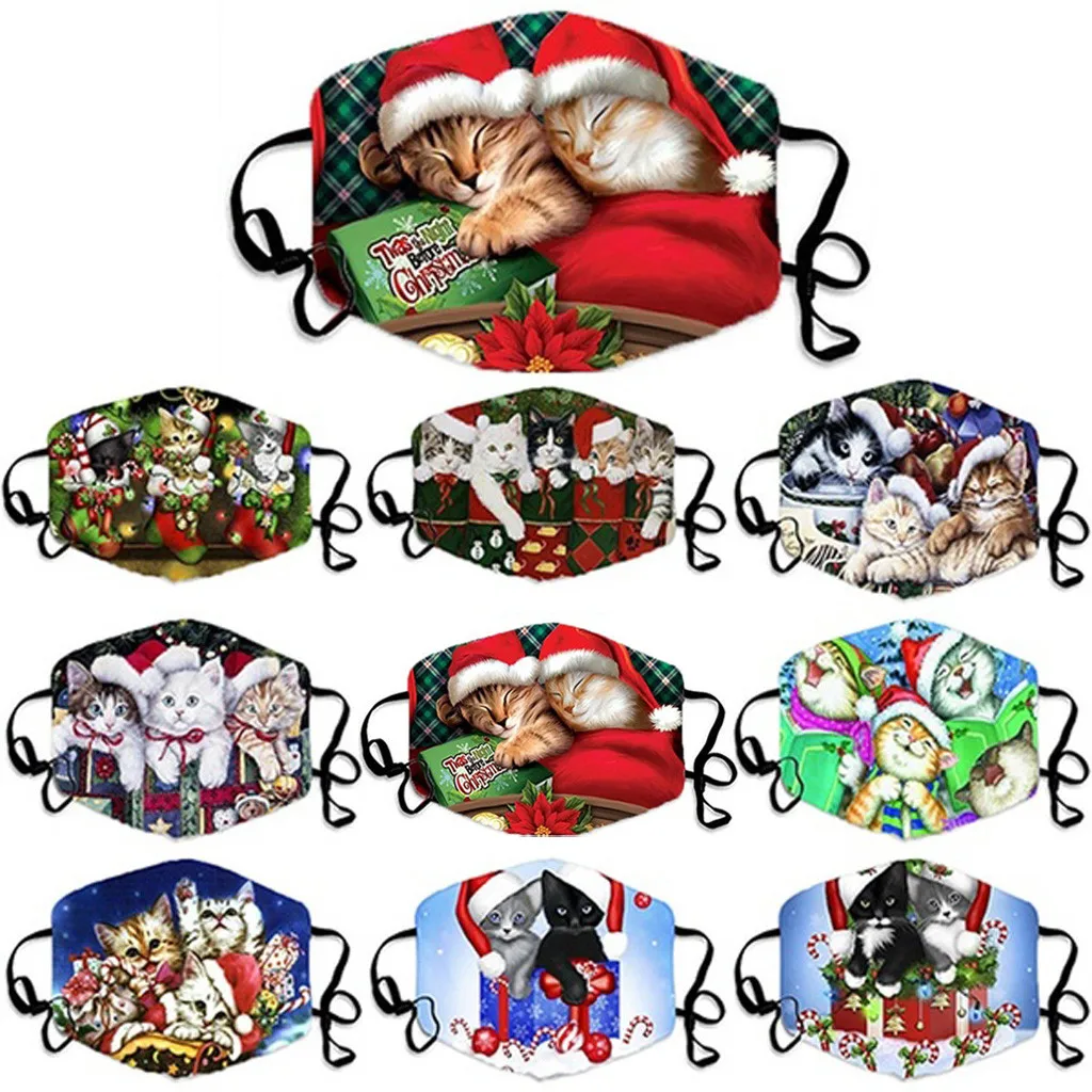 Маска для лица с рисунком милых кошек 25 # унисекс надписью Merry Christmas Регулируемые