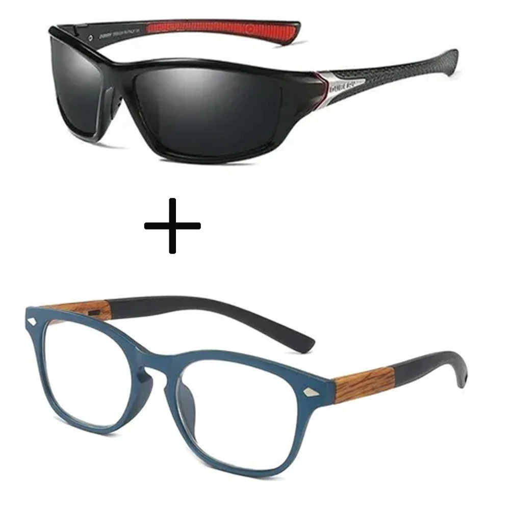 

2Pcs!!! Squared Blu Wooden Comfortable Frame Ultralight Reading Glasses for Men Women and Sports Polarized Sunglasses