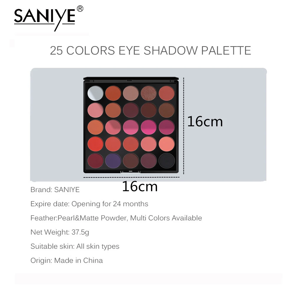 SANIYE 25 Colors Waterproof Matte Eye Shadow with Blusher Pro Cosmetic Palette Red Eyeshadow Sombras De Ojos Profesional 25C