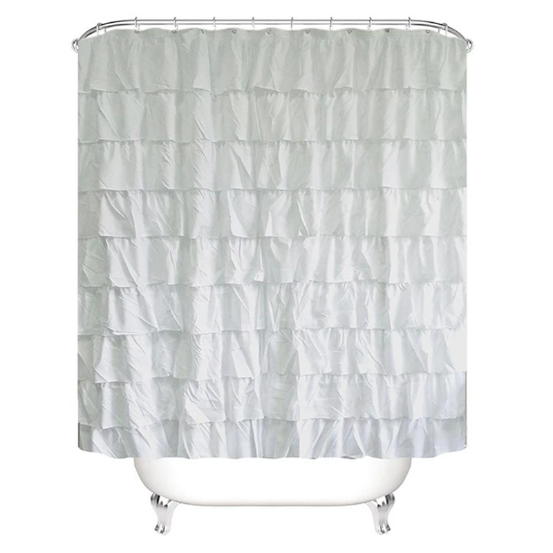Plain Colour Waterproof Corrugated Edge Shower Curtain Ruffled Bathroom Decoration | Дом и сад