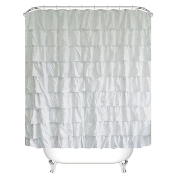 

Plain Colour Waterproof Corrugated Edge Shower Curtain Ruffled Bathroom Curtain Decoration