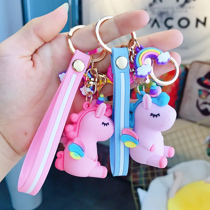 Cute Unicorn 3D Keychain Female Car Key Pendant Bag Backpack Ornaments Girl Child Lovers Gift Toy Kawaii Cartoon Phone Lanyard unicorn keychain female cute cartoon doll car key lanyard bag phone pendant couple lover girl gift kawaii child toy accessories