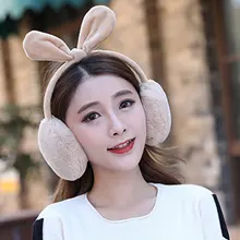 Зимние меховые наушники с заячьими ушками в Корейском стиле; теплые утолщенные наушники; бант конфетного цвета; теплые удобные аксессуары для девочек с героями мультфильмов