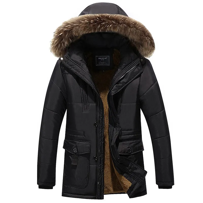 Размера плюс M~ 7XL 8XL Зимняя парка Для мужчин теплая флисовая Меховая Куртка Пальто Верхняя одежда с капюшоном мужская с капюшоном и карманами; Верхняя одежда с защитой от ветра - Цвет: black