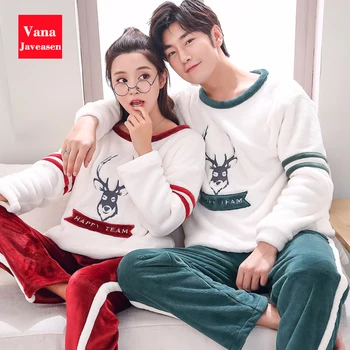 

Winter Flannel Pajamas Set Couple Two-piece Cartoon Pattern Warm Pijamas Women Pyjamas Homewear Male Nightwear Set