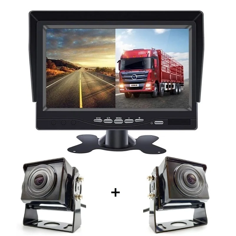 

2020 Update car DVR, 7 Inch HD 1024x600P IPS Screen AHD Car Monitor With 2 Channels for Truck Van Bus Parking Camera System