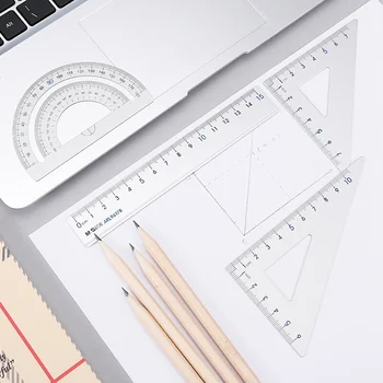 

4Pcs/Pack Students Drawing School Supplies Set Square Triangle Ruler Aluminum Alloy Protractor