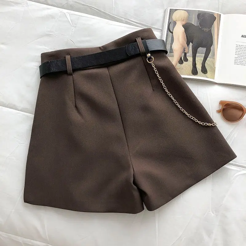 New Casual Comfortable Elegant Wild Shorts With Belt Women's Woolen Shorts Autumn Winter Slim Wide Leg A-line Shorts 2