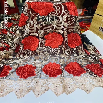 

With Stones African Velvet Lace Fabric 2019,Newest Wedding Lace In Red, Tulle Fabric With Velvet Lace Materials