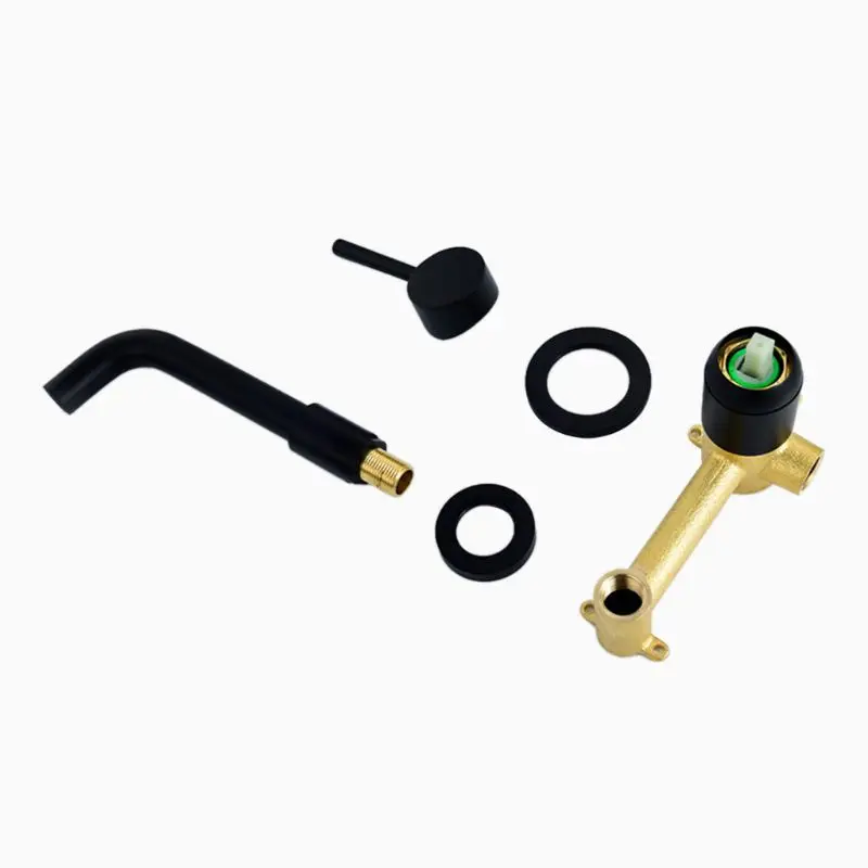 

Copper Black Wall Embedded Hot And Cold Basin Faucet Concealed Hot And Cold Water Bathroom Lavatory Washbasin Faucet