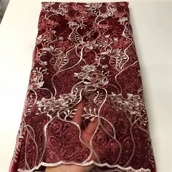 

Latest African Tulle Lace 2020 French Net Bead Lace Fabric For Wedding Burgundy Embroidery African Lace Fabric A999