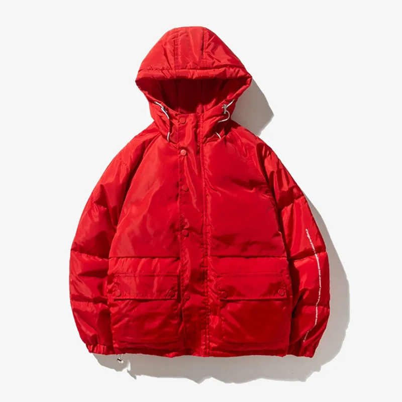 Толстая Теплая мужская зимняя куртка, повседневная свободная Мужская Куртка Harajuku s, пальто с капюшоном и принтом, красная Мужская ветровка