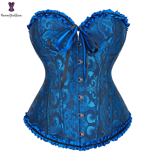 7 Colors Can Be Chosen Women Body Shaper Size XS To 6XL Vintage Pleated Corset Bustier With G String 810# Dark Blue