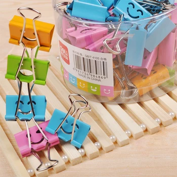

40Pcs Cute Color Metal Clips Smile Face Binder Clips 19mm 25mm Note Letter Photo Test Paper Bill Clips 4 Colors Office Deli 8487