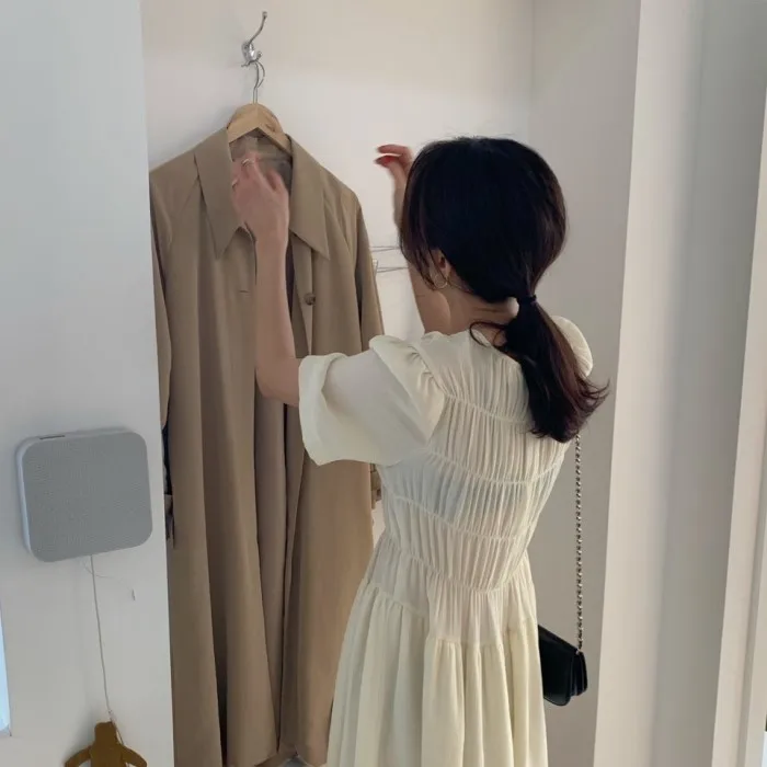 Женское летнее шифоновое длинное платье элегантное однотонное с короткими