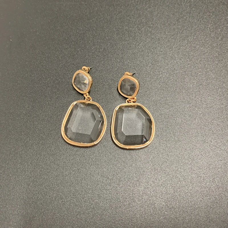 

2019 Autum New Arrival Geometric Irregular Glass Stone Inlay Simple Fashion Women Dangle Earrings