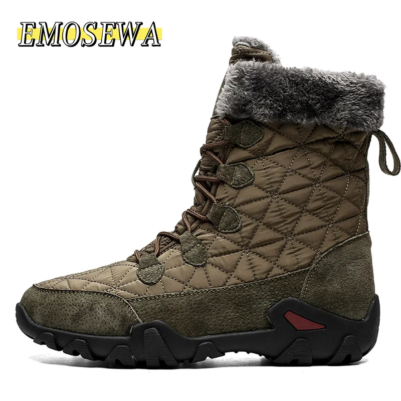 Army Green EMOSEWA/мужские ботинки новые теплые зимние ботинки на меху мужские зимние ботинки рабочая обувь модная мужская обувь, большие размеры 38-47 - Цвет: Army Green