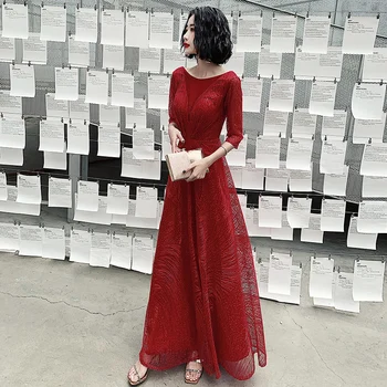 

AE543 2020 Evening Dresses Long O-Neck A-Line Half Sleeve Sexy Elegant Women Evening Gowns Robe De Soiree