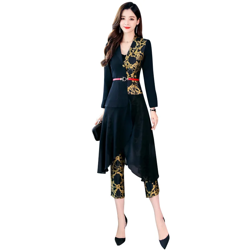 

Early Autumn Printed Fashion Suit Set Pants Women's 2019 New Style Korean-style Elegant Goddess Western Style Early Autumn Two-P