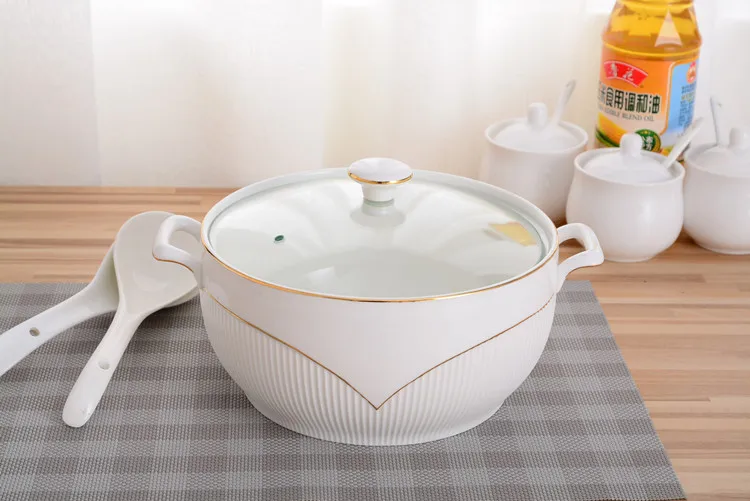 Ceramic Soup Pot White Round Nordic Phnom Penh 2.6L Large Bowl with Lid Cooking Utensils Household Kitchen Supplies Tableware Ceramic Soup Pot White Round Nordic Phnom Penh 2.6L Large Bowl with Lid Cooking Utensils Household Kitchen Supplies Tableware