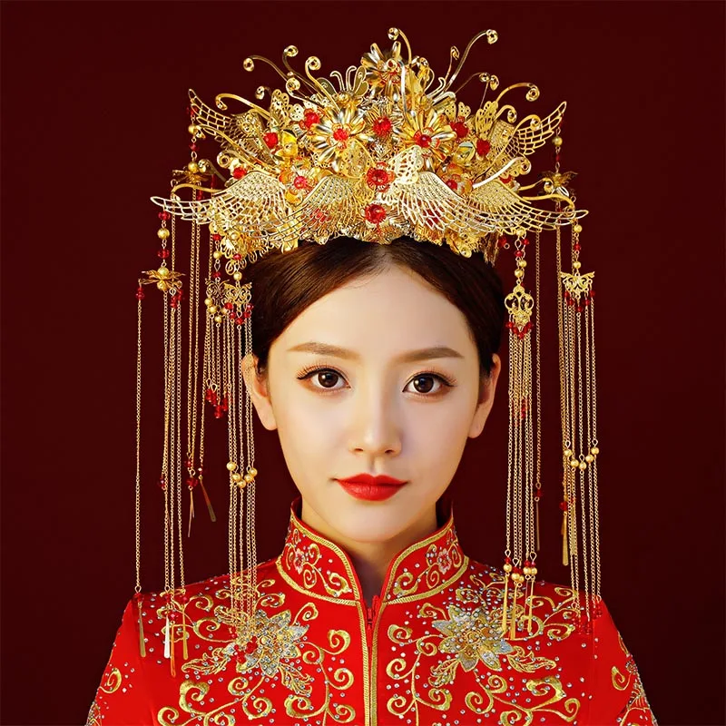 JINJIAN невесты Xiuhe головной убор костюм шоу королева шляпа головной убор невесты китайский головной убор свадебное платье Xiuhe аксессуары для волос - Цвет: Белый