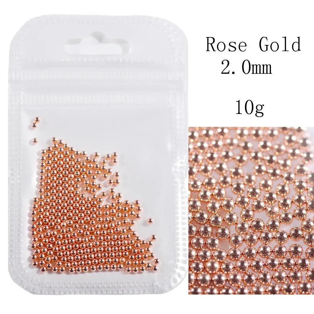 2.0mm rose gold 0,6-2.0mm10g мини-икра металлическая микросфера из нержавеющей стали горный хрусталь 3D Шарм DIY украшения для ногтей - Цвет: 2.0mm rose gold
