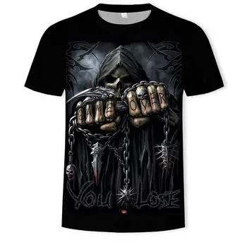 

Summer 2019 New Skull T shirt Long sleeve Green Funny T shirts Bull Head Rock Dragon Gothic clothes Street hip hop tops tees