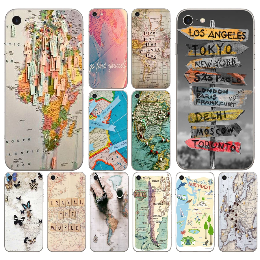 Чехол-накладка 110DD для iphone 5 5s se 6 6s 8 plus 7 Plus X XS SR MAX силикон прозрачный с картой мира