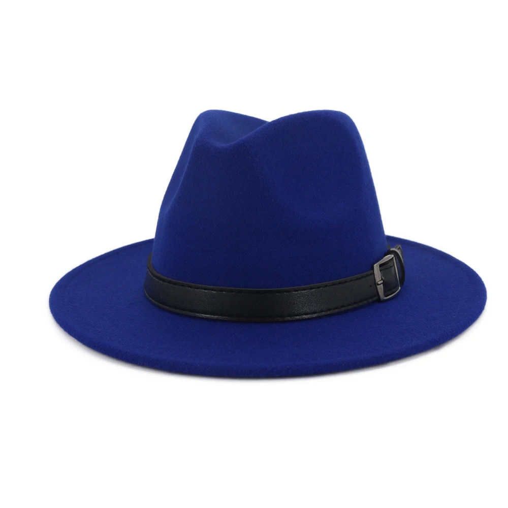 Blue Женская и Мужская шерстяная шляпа Fedora с панк-поясом поп-Уличная Повседневная шляпа Панама джазовая, шляпа - Цвет: Blue