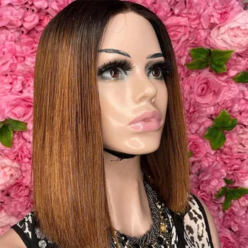 

Lace Front Wig with Baby Hair Straight Short Bob Wig Dark Roots Ombre Blonde Human Hair Wigs Pre Plucked Glueless