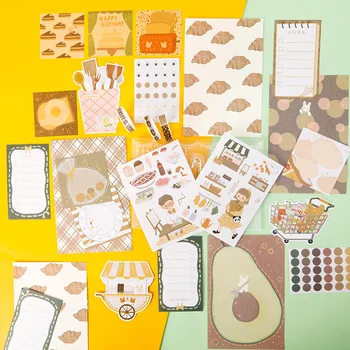 

JIANWU Sticker Memo Tape Set Material Package Cute Decorative Journal Collage Scrapbook Sticky Note Stationery Back To School